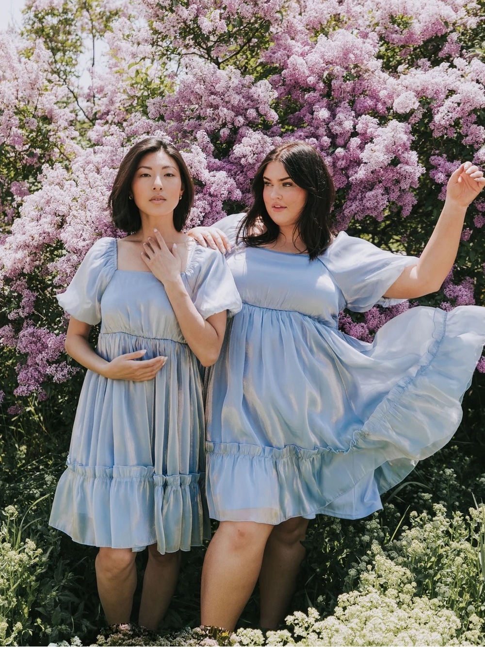 One Loved Babe Time of My Life Dusty Blue Puff Sleeve Babydoll Dress L Large